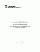 Mémoire présenté par la Confédération des syndicats nationaux au Comité permanent des finances dans le cadre des consultations prébudgétaires en vue du budget 2025-2026